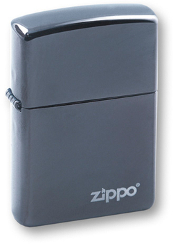 Легендарная классическая американская бензиновая широкая зажигалка ZIPPO Classic Black Ice® Chrome™ чёрная глянцевая из латуни и стали Логотип Zipoo ZP-150ZL