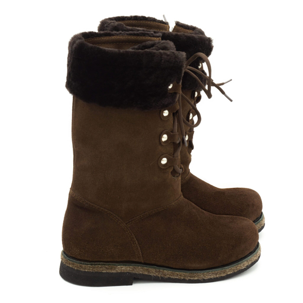 Унты-ботиночки женские высокие из замши и мутона