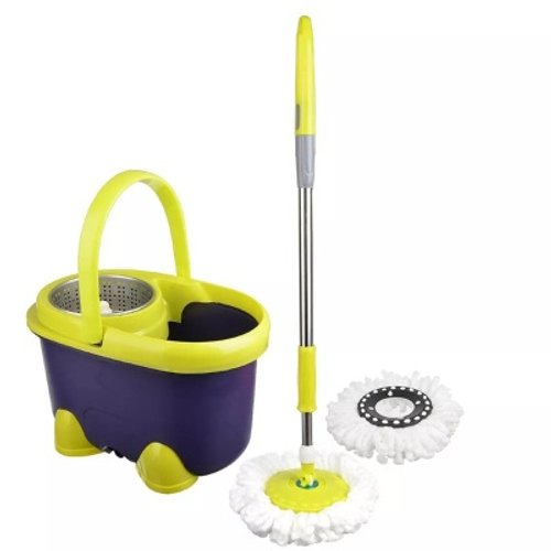 Набор МОП ведро 14л с колесом, швабра, доп. насадка, принцип отжима "Юла", метал.отжим, пластик