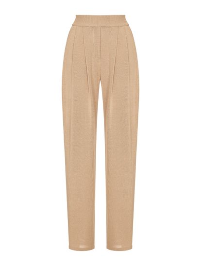 Женские брюки бежевого цвета из шелка и вискозы - фото 1