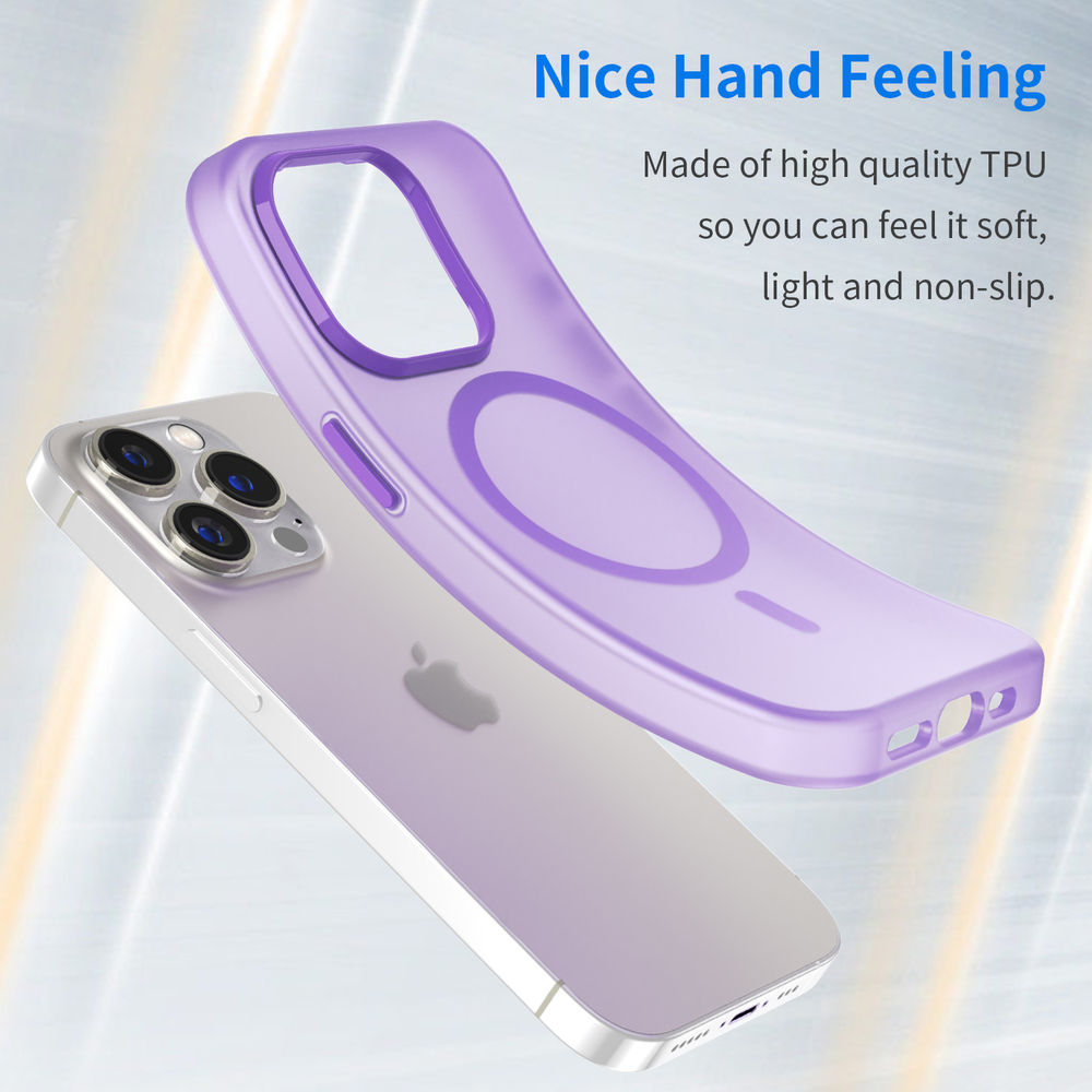 Мягкий усиленный чехол фиолетового цвета с поддержкой MagSafe для iPhone 14 Pro, серия Frosted Magnetic