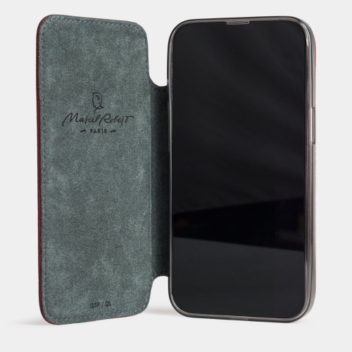 Чехол для iPhone 14 Pro Max из кожи теленка, бордового цвета