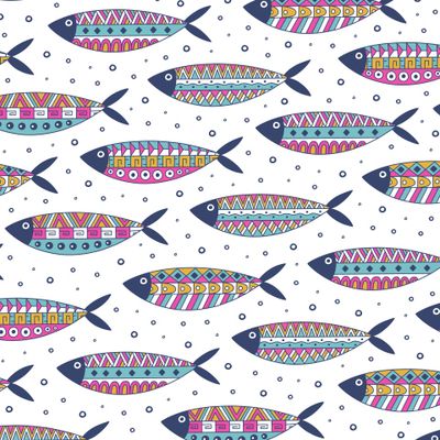 Яркие этно - рыбы с геометрическим орнаментом
