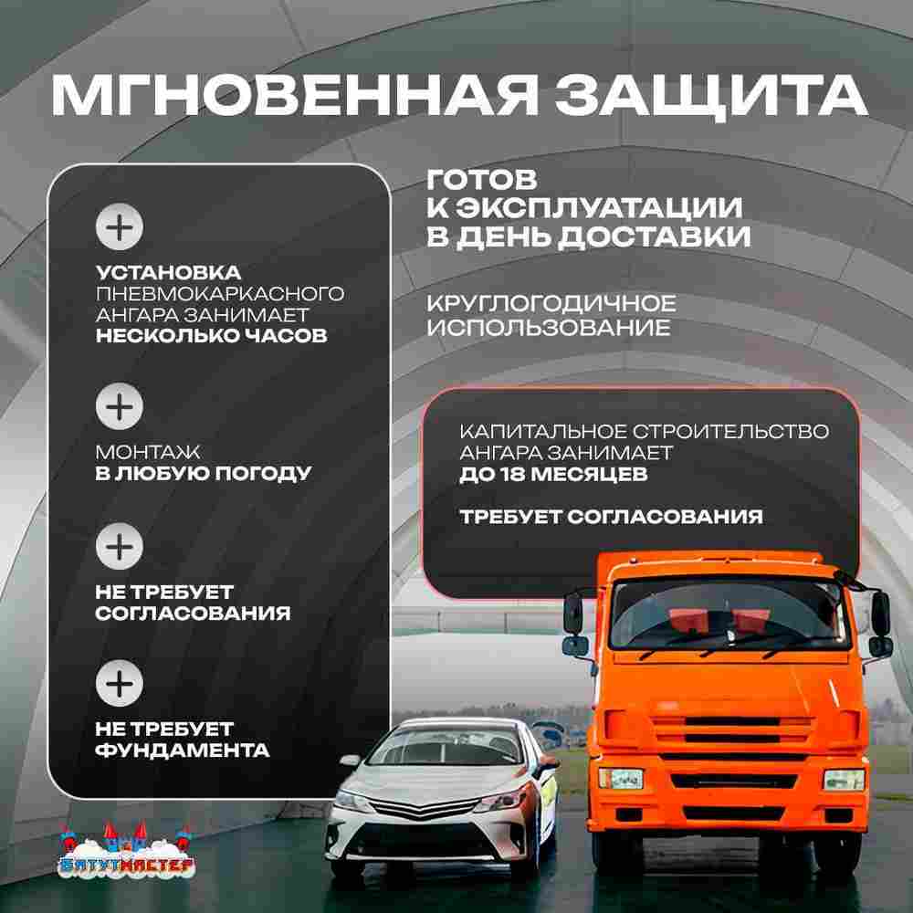 Ангар надувной для спецтехники «Веха» 40х20х10 м — из ПВХ, зелёный