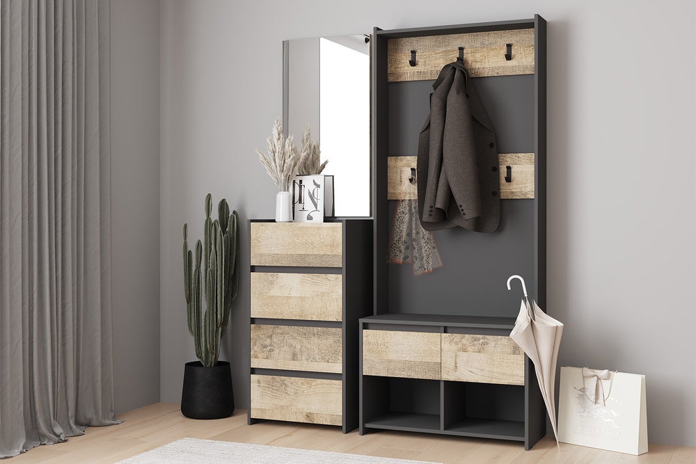 Вешалка Денвер, Графит, Дуб гранж песочный