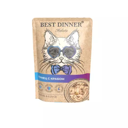 Best Dinner 70г Holistic Влажный корм для взрослых кошек Тунец с крабом (филе в соусе)