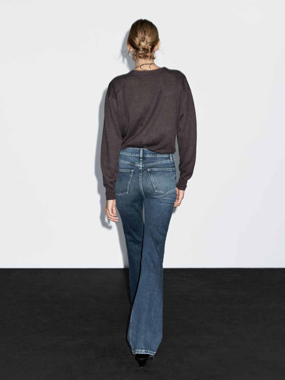 Massimo Dutti Расклешенные джинсы скинни с высокой посадкой, средне-синий