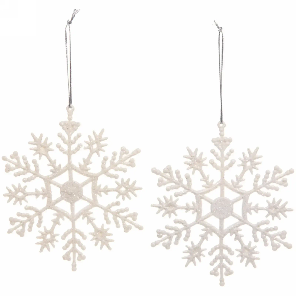 Подвески в блестках «Зимние снежинки» 9,5 см (набор 2шт), белый