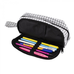 Пенал - косметичка Alingar, ткань, молния, боковой карман, петля, 100 х 215 мм, "Клетка", черно-белая