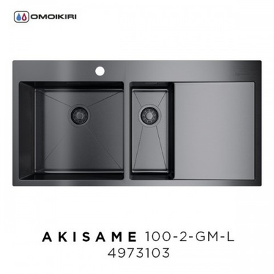 Кухонная мойка Omoikiri Akisame 100-2-GM-L нерж.сталь/вороненая сталь 4973103