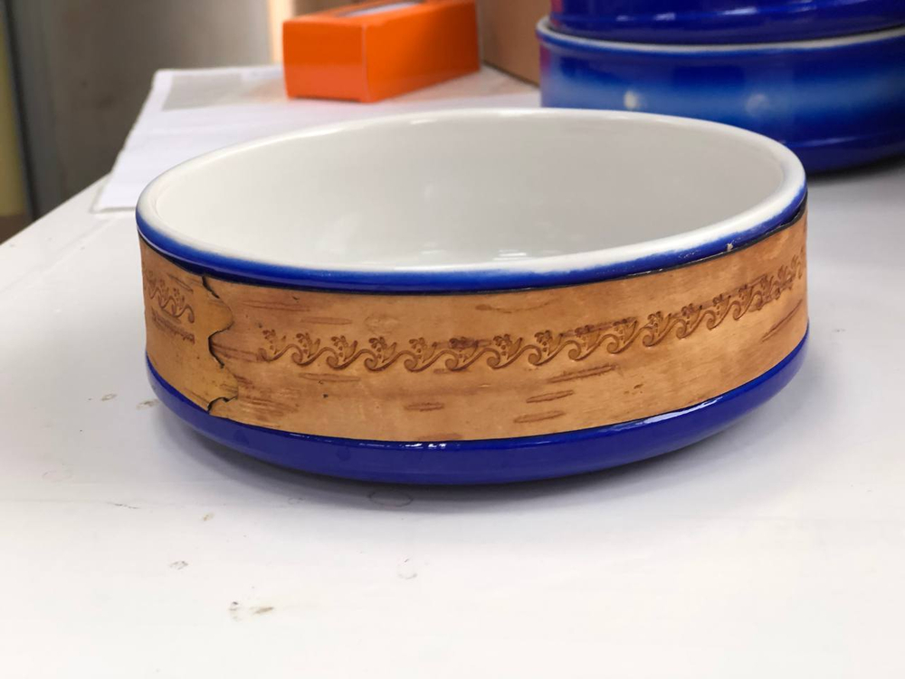 Малая фарфоровая пиала или миска для завтрака с берестой. Коллекция Достоевская или Старорусская