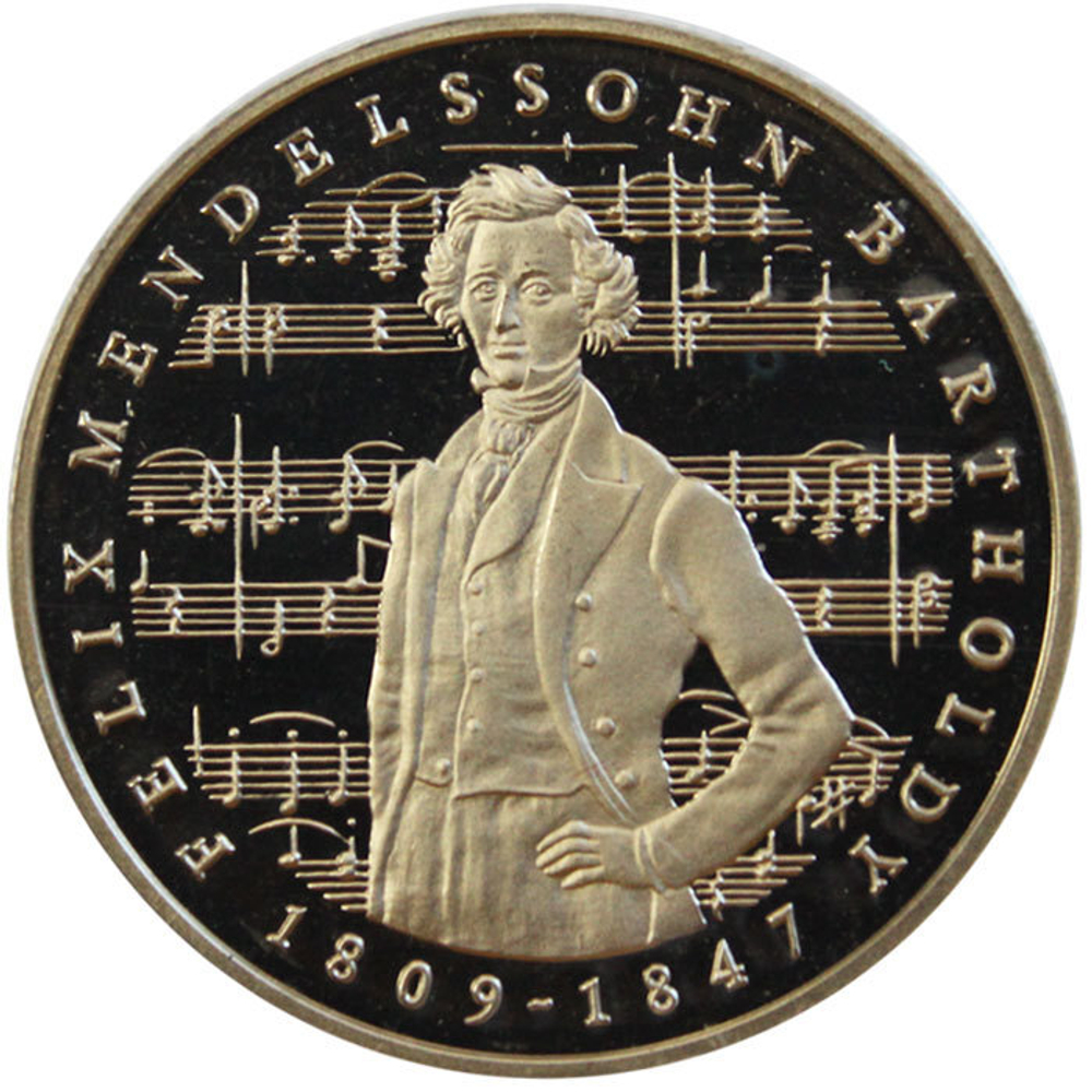 5 марок. 175 лет со дня рождения Феликса Мендельсона (J). Медноникель. 1984 г. PROOF