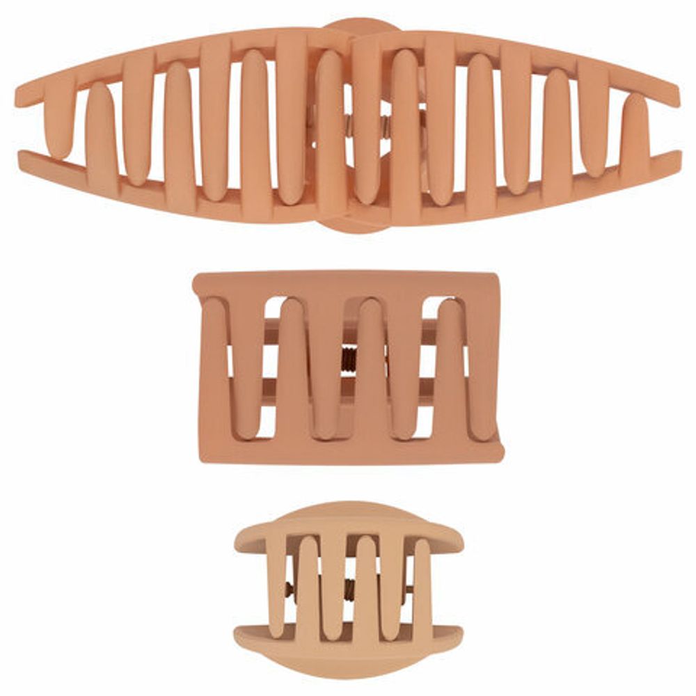 Крабы для волос НАБОР 3 шт., 4 см / 5 см / 11 см, soft touch, коричневый, MONTE VITA, 457031