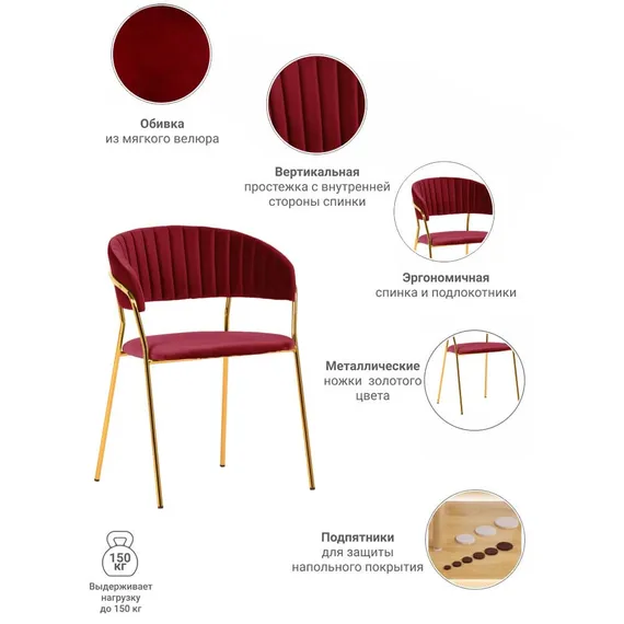 Стул Drixen малиновый велюр с золотыми ножками