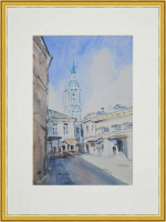 Картина авторская акварельная в паспарту 30х40 см на стену для интерьера "Дворик на Пятницкой"