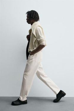 ZARA ДЖИНСЫ STRAIGHT FIT, ЖЕЛТОВАТО-БЕЛЫЙ