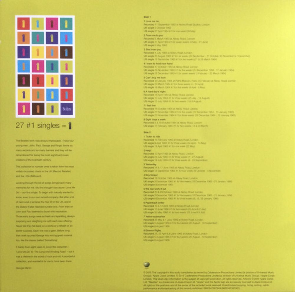 The Beatles. 1 (2 LP) Сборник лучших хитов Битлз