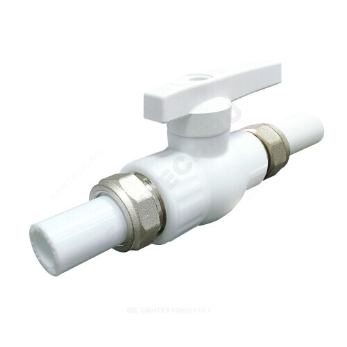 Кран шаровой PP-R полнопроходной белый Дн 32 с двусторонним разъемным соединением VALFEX 20246032