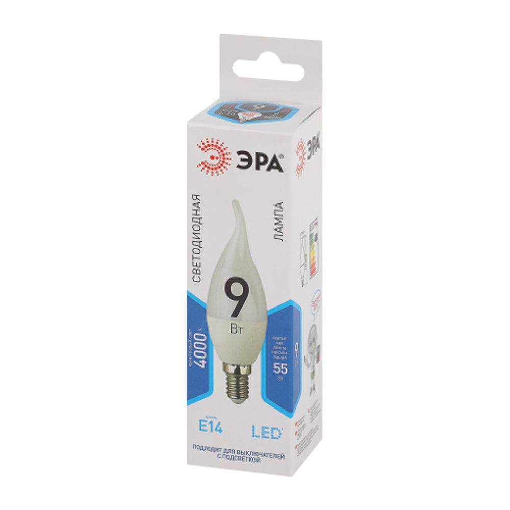 Лампочка светодиодная ЭРА STD LED BXS-9W-840-E14 E14 / Е14 9Вт свеча на ветру нейтральный белый свет