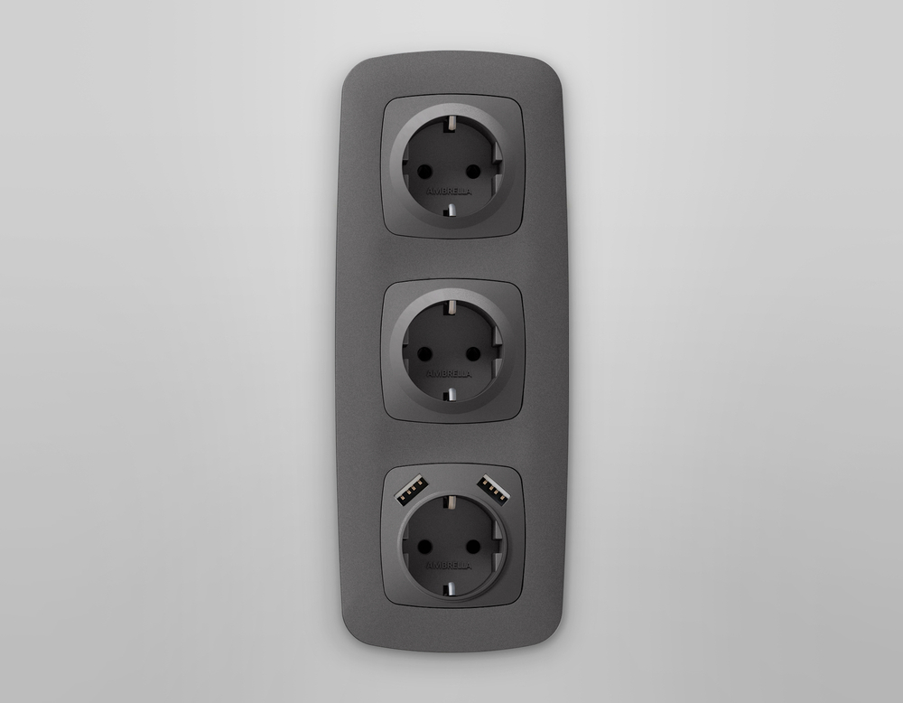 MO659010 Комплект механизма электрической розетки OMEGA Антрацит серый 2USB A+A 18W (быстрая зарядка) с/з QUANT (OP6590, VM155)