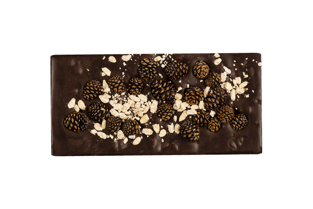 Горький шоколад ручной работы, с кедровым орехом и сосновой шишкой 100 г.