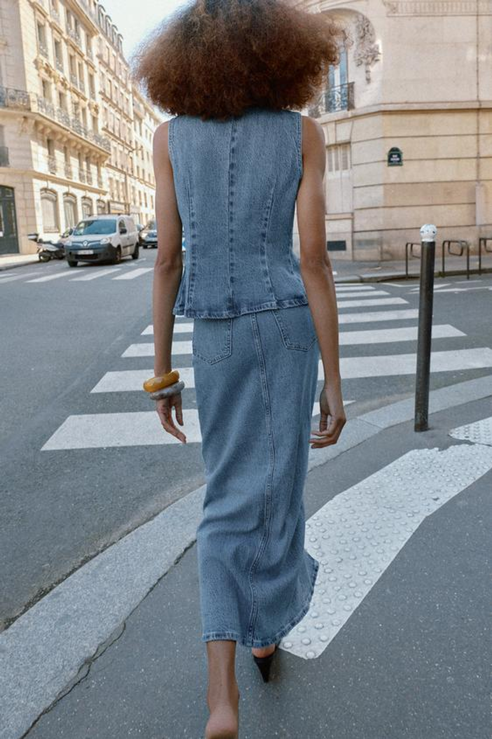 ZARA ЮБКА МИДИ ИЗ ДЕНИМА Z1975 С РАЗРЕЗОМ, ВЫЦВЕТШИЙ СИНИЙ