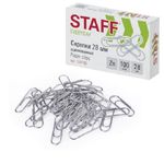 Скрепки канцелярские 28мм, 100шт, Staff, оцинкованные, картон. упак.