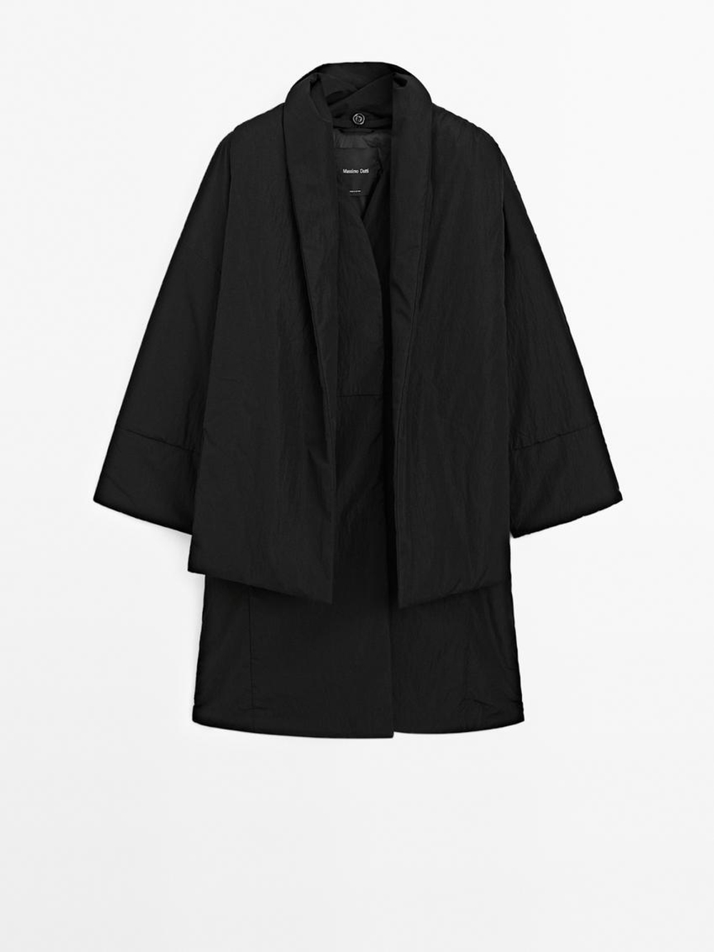 Massimo Dutti Длинное стеганое пальто с платком, черный