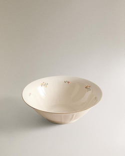 ZARA HOME САЛАТНИЦА ИЗ ФАРФОРА С ЦВЕТОЧНЫМ УЗОРОМ, КРЕМОВЫЙ