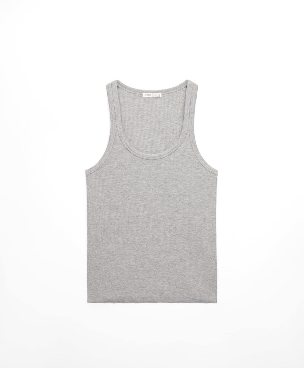 Oysho Топ на бретелях в рубчик, серый с меланжевым эффектом