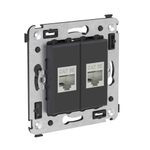 Компьютерная розетка RJ-45 без шторки в стену, кат.5e двойная экранированная, "Avanti", "Черный матовый"