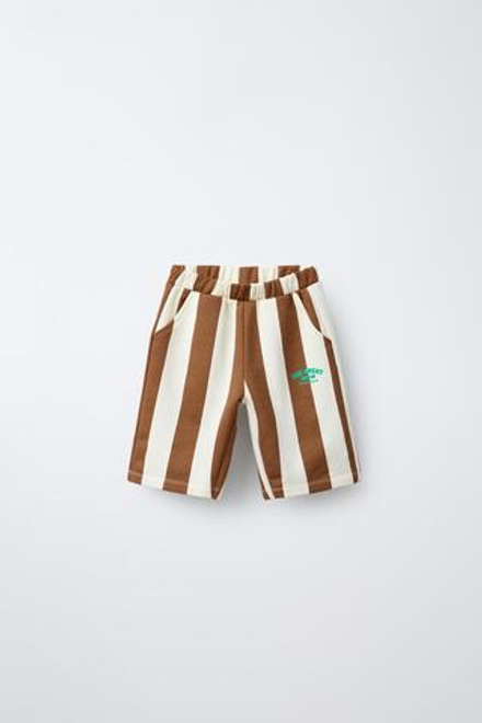 ZARA ШОРТЫ-БЕРМУДЫ В ПОЛОСКУ С НАДПИСЬЮ, ПОЛОСКИ