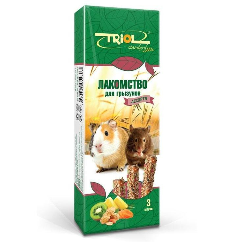 Лакомство для грызунов "Ассорти" (с фруктами, овощами и орехами), (уп. 3 шт), 75г, Тriol Standard