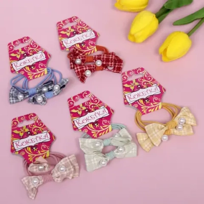 Резинки для волос 2шт «Кокетка - New series Клеточка», микс 5 цветов, d-6см