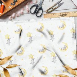 Ткань сатин медвежата на луне и звёздах