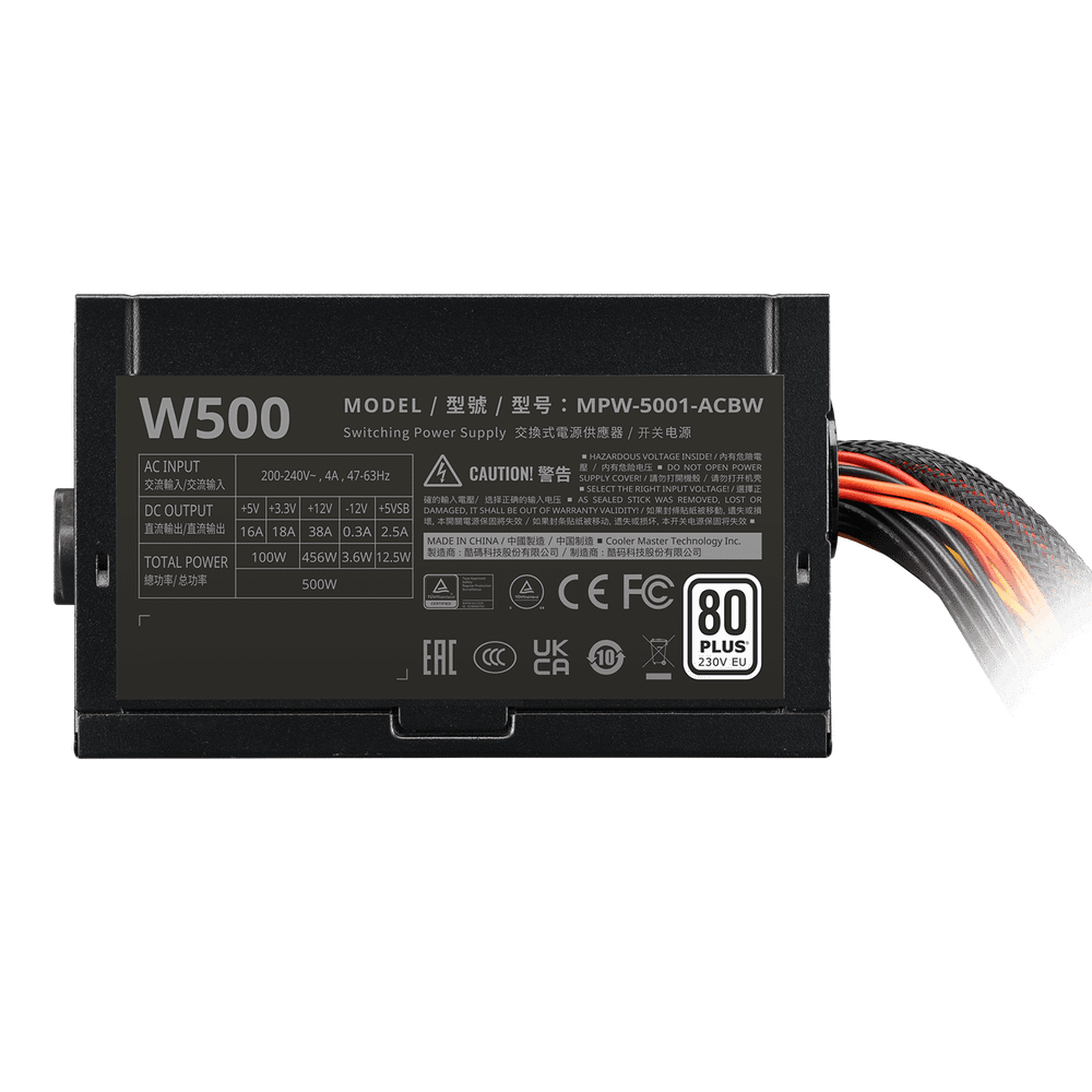 Блок питания CoolerMaster  500W, Elite NEX White W500, Non Modular, >85%, Черный, MPW-5001-ACBW-BEU