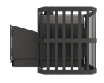 Печь для бани Даная-16 ВТ с огромной открытой каменкой и выносной топкой. Вид сбоку
