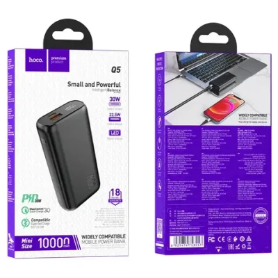 Внешний аккумулятор Hoco Q5 Aegis 10000mAh 30W LED дисплей Type-C/1*USB/1*Type-C/QC3.0/PD30W/3.0А (черный)