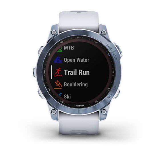 Часы Garmin Fenix 7 Sapphire Solar, cиний титан с белым силиконом 010-02540-25