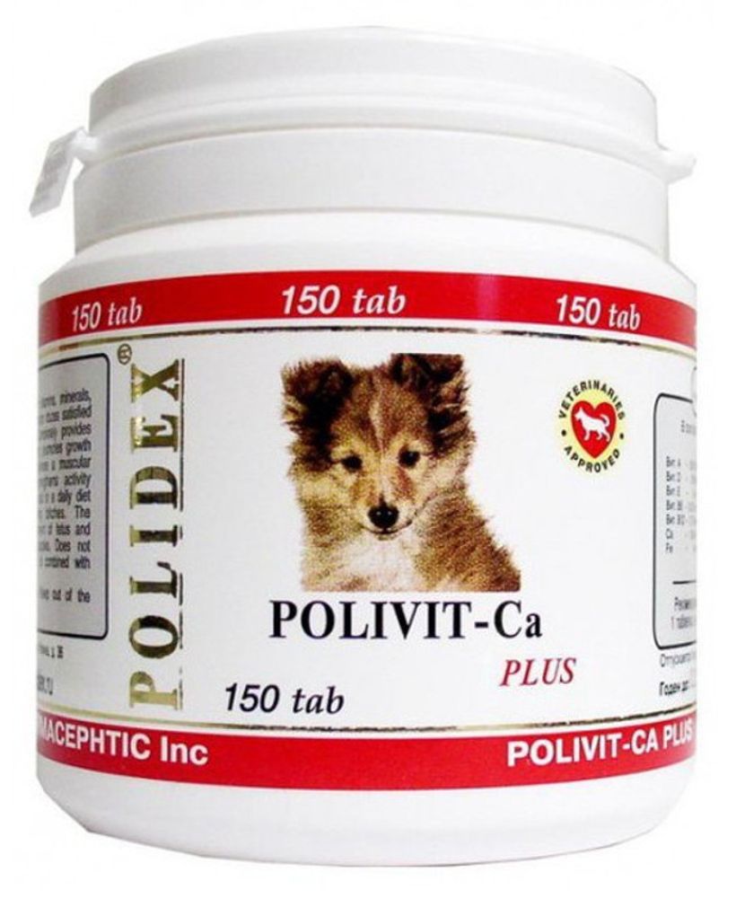 Polivit-Ca Plus POLIDEX витаминный комплекс для собак для роста костной ткани, 150таб