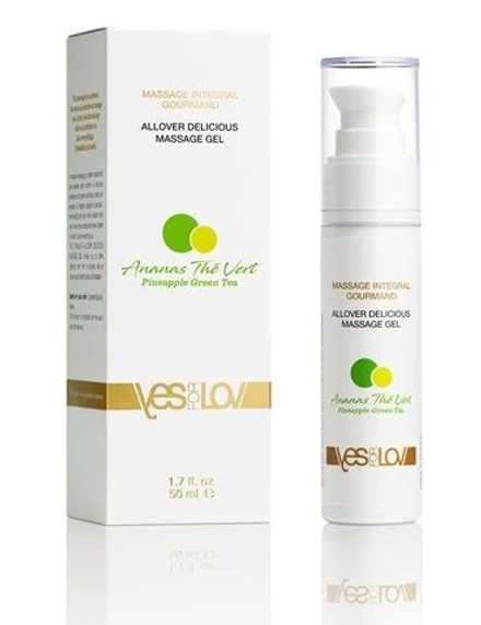 Универсальный массажный гель 3-в-1 Allover Delicious Massage Gel с ароматом ананаса и зеленого чая - 50 мл.
