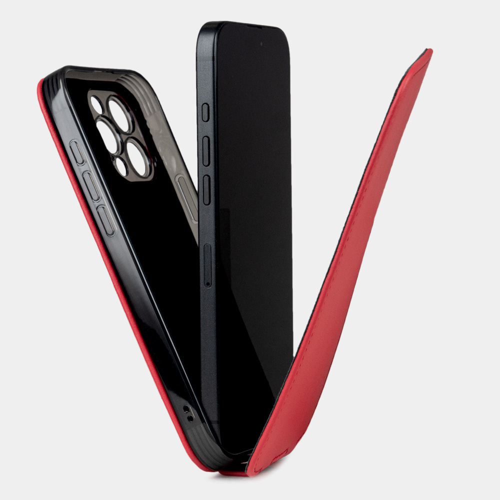 Кожаный чехол для iPhone 16 Pro Max, теленок красного цвета