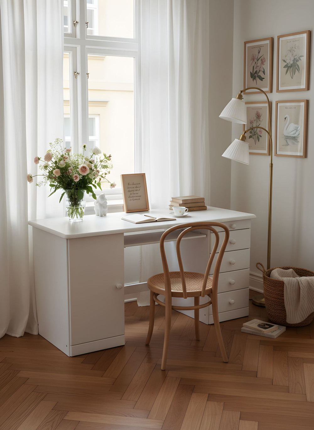 Стол письменный 145х60х74, Вадим, с ящиками для школьника, парта, массив сосны, белый, Dipriz