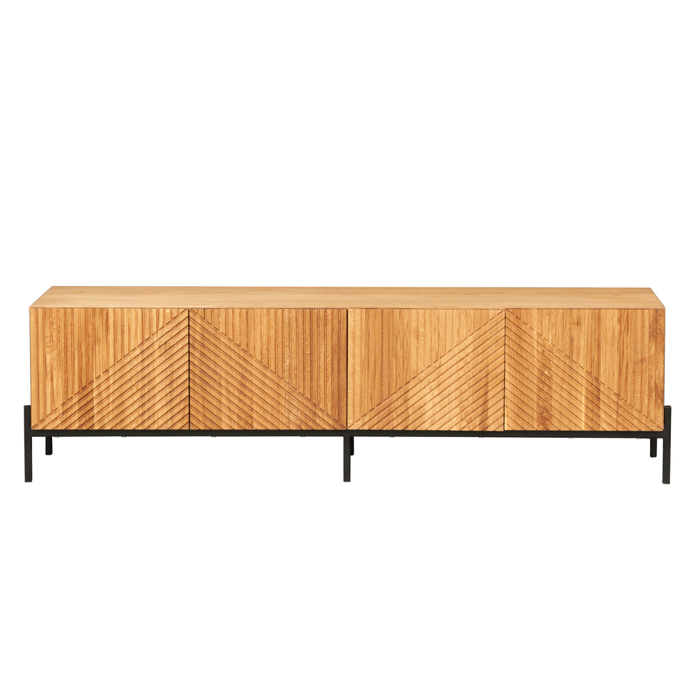 Тумба под телевизор, 180х42х51, Грувс, напольная, для прихожей и спальни, деревянная, с резными дубовыми фасадами, дуб, Dipriz