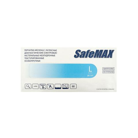 Перчатки латексные особопрочные неопудренные SafeMAX, L, пара