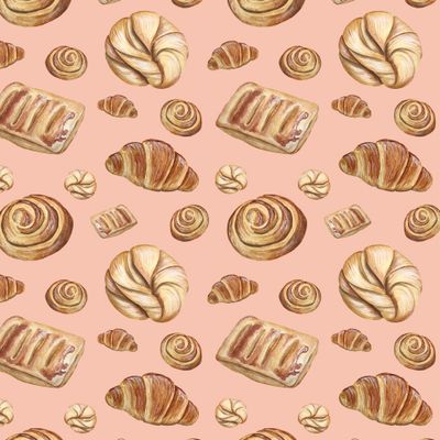 Выпечка на бежевом. Акварельные вкусняшки