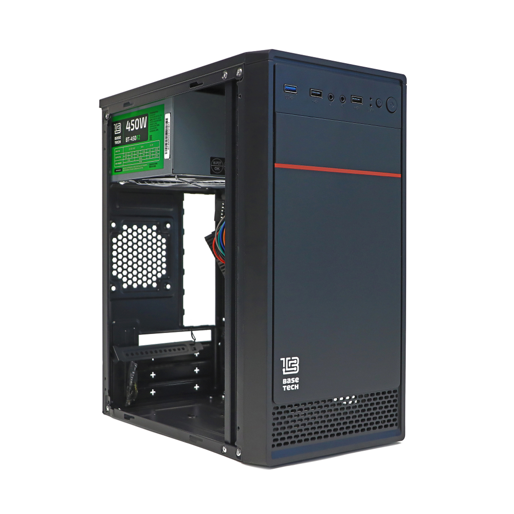 Корпус BaseTech M3404, БП:450W, mATX, чёрный, 2xUSB2, 1xUSB3 (BT-M3404-450W-B)