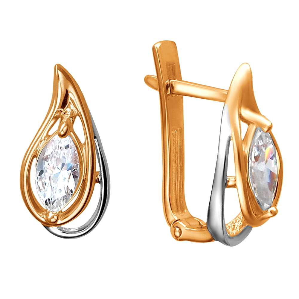 Серьги с фианитом из красного золота 585 пробы JA-S-1112770Р