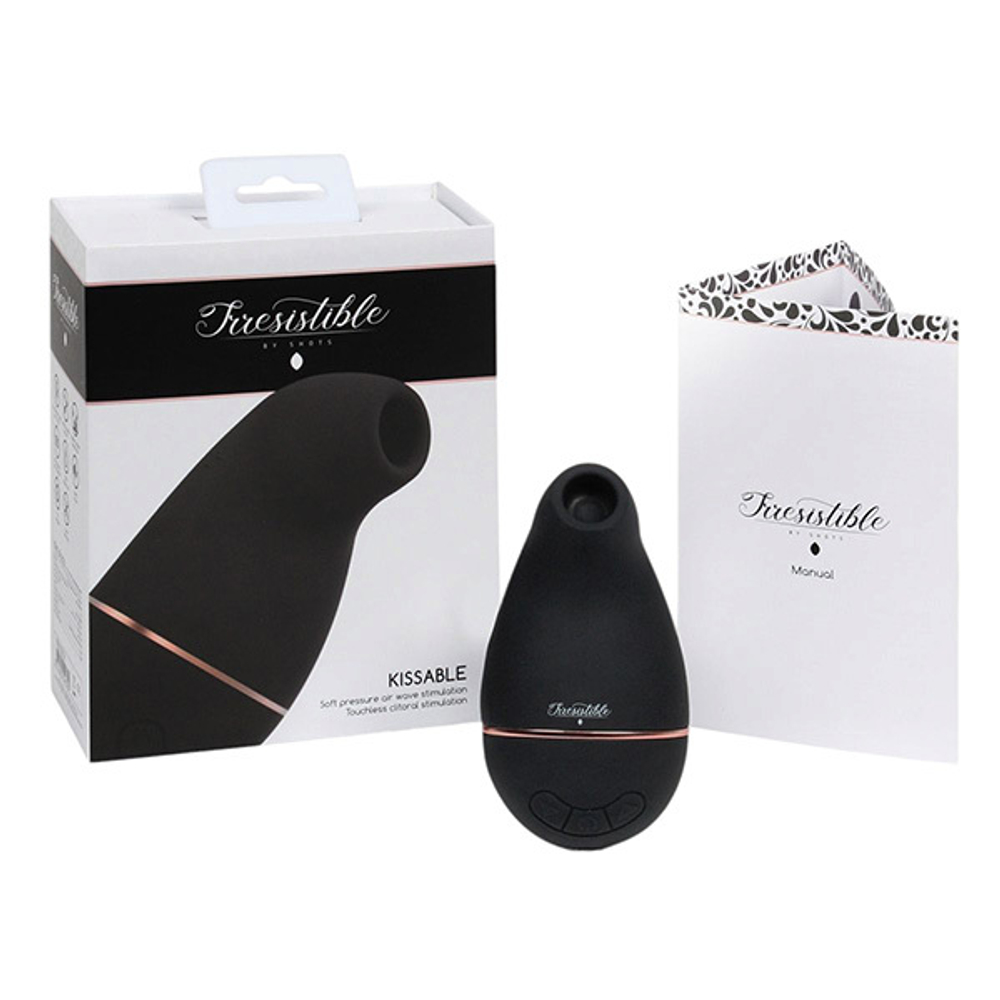 Черный вакуум-волновой клиторальный стимулятор Irresistible Kissable Black IRR002BLK