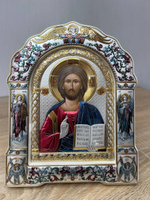 Спаситель, икона арочная с рамкой под стеклом, белое дерево, эмаль 206х270